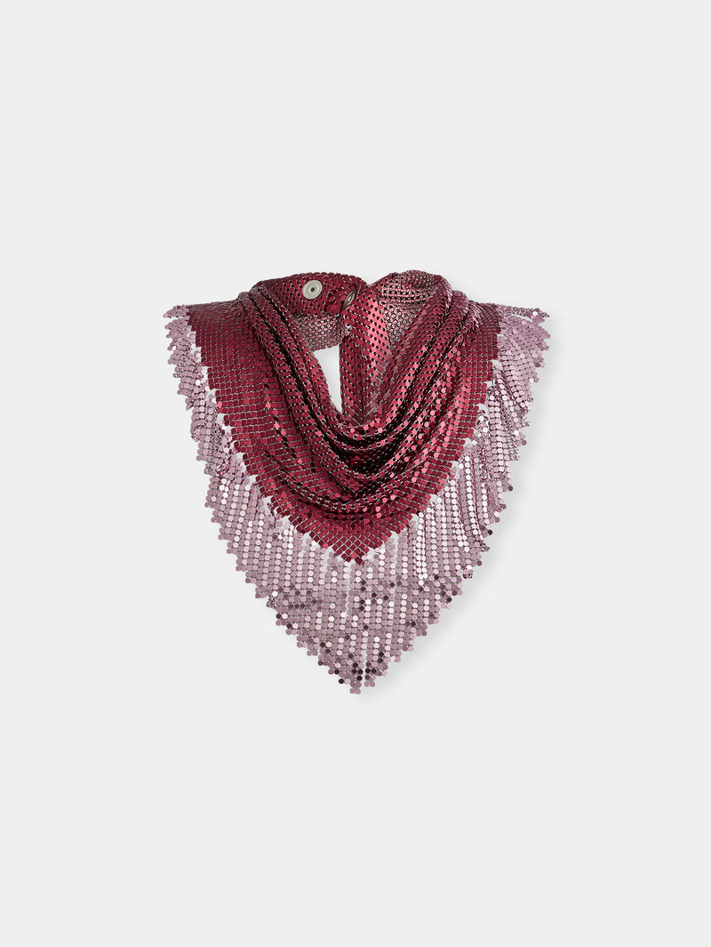 Foulard ruby en cotte de maille à franges