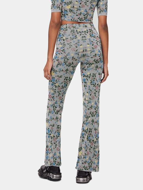 Metallic floral high-rise flared pants