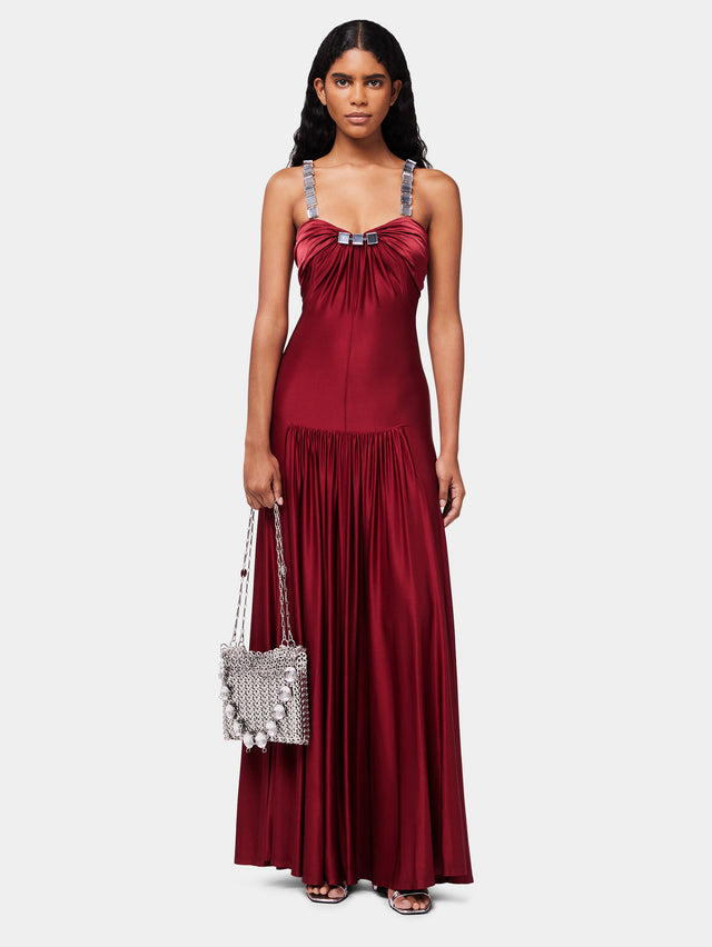 Ruby maxi draped dress with mirror-effect embellishments