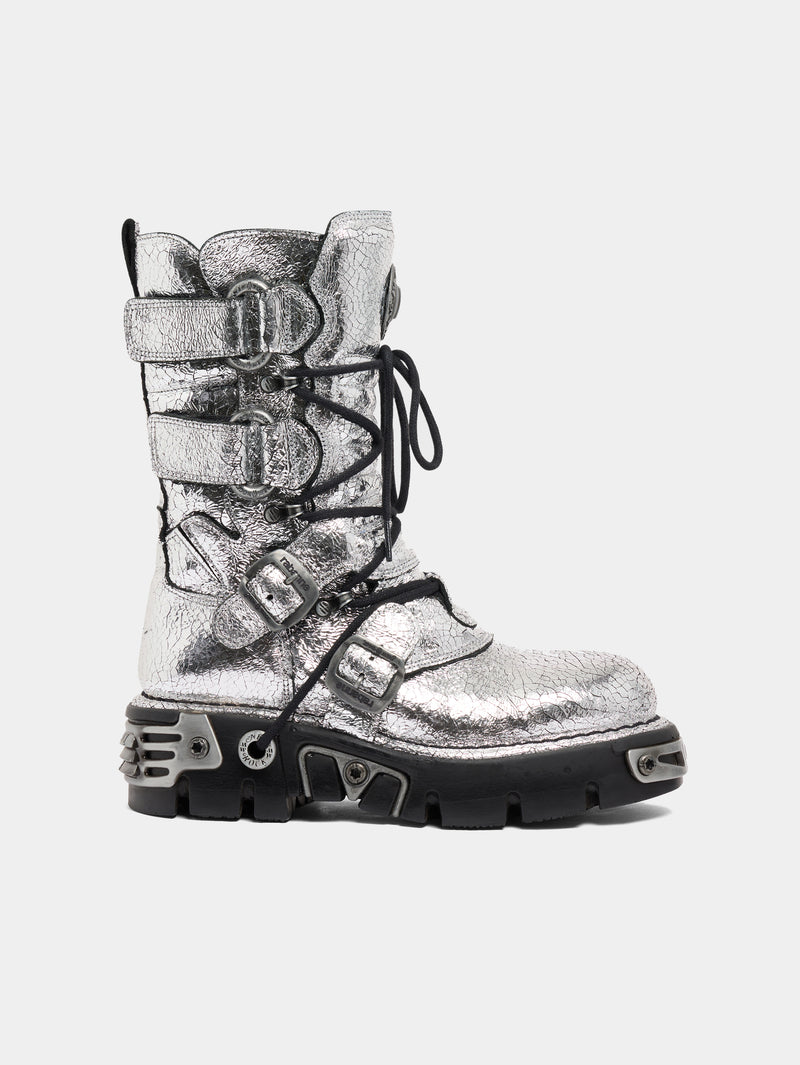RABANNE x NEW ROCK SILVER BOOTS