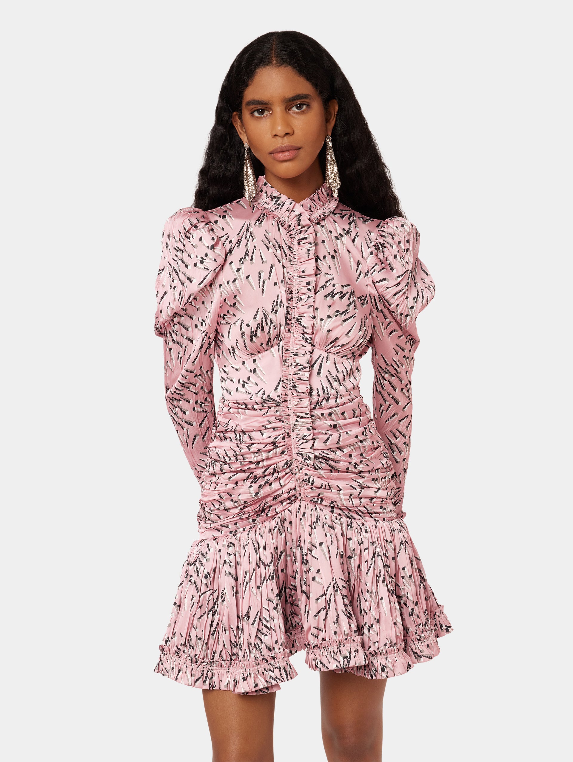 Pleated Pink Dress with Patterns