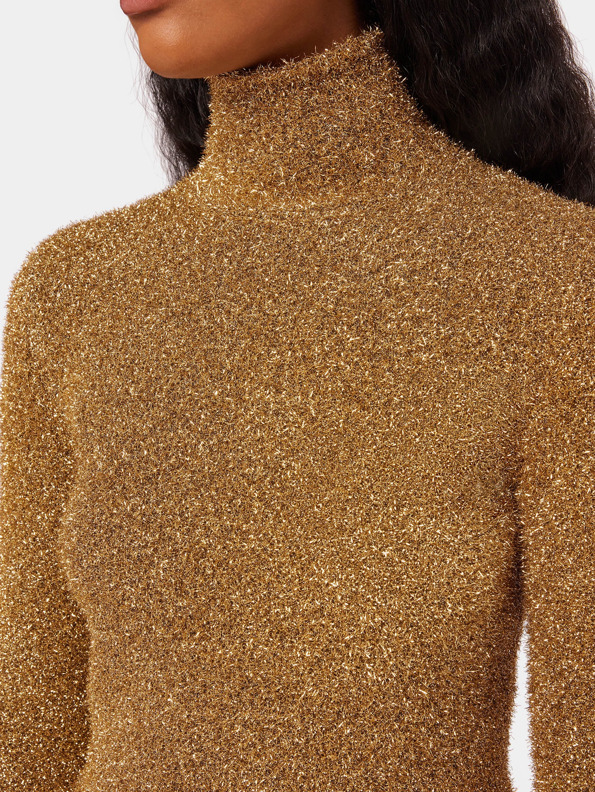 Turtleneck sweater with gold metalized effect