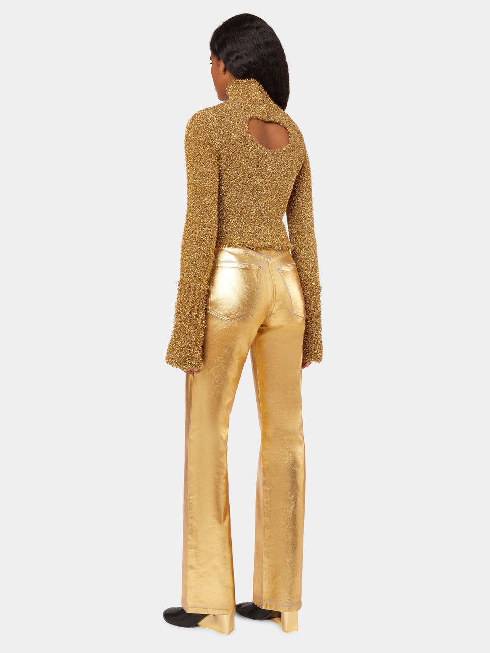 Gold metallic straight-leg pants