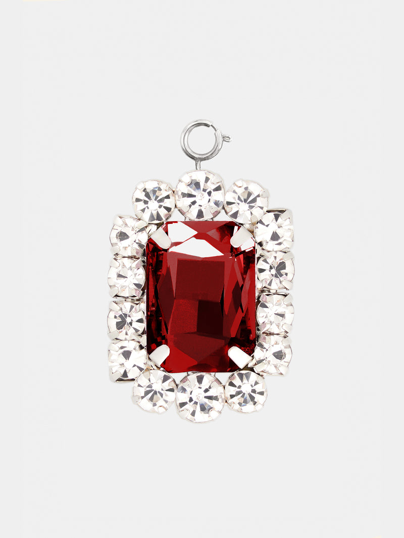 Squared charm with ruby red crystal