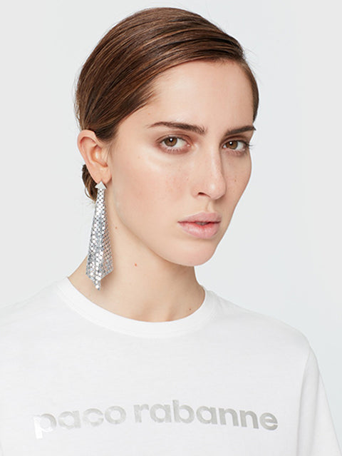 Flexible silver mesh diamond earrings