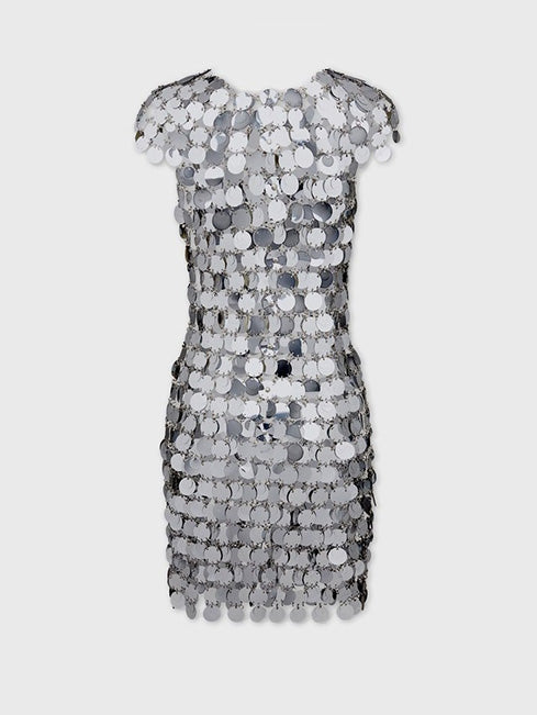 Mini dress made with round mirror-effect plates