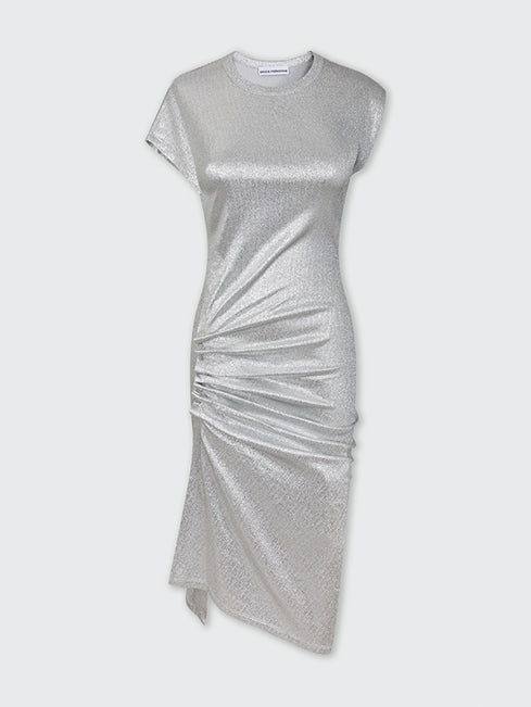 Silver draped dress in lurex